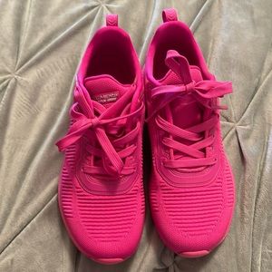 Skechers Women's BOBS Sport Squad - Neon Pink Sneaker 7.5